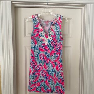 Lilly Pulitzer Pink Lobster Patterned Mini Cotton Shift Dress Size Small